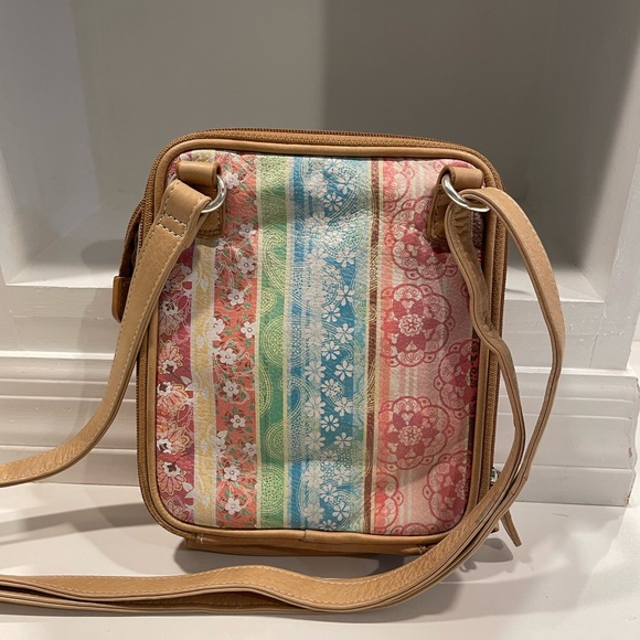 Womens Vintage Y2K Fossil Leather Purse Patchwork Travel Pastel Floral style - Picture 2 of 8